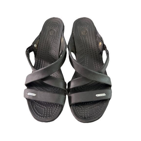 Crocs Cypress IV Strappy Sandal Heels Black Women’s Size 8 - Picture 2 of 7